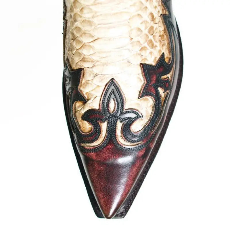 Pointed Toe Embroidered Mid-Calf Boots Snake Print Western Cowboy Men Botines Color-Blocked Slip-On Chelsea Cool Botas Femininas