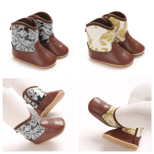 "Baby Cowboy Boots 0-18M - Autumn Western Style | Embroidered Mid-Calf Design | Fashion First Walkers"
