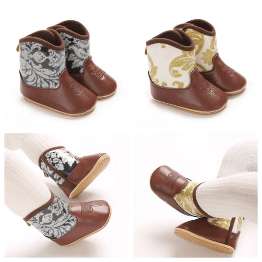 "Baby Cowboy Boots 0-18M - Autumn Western Style | Embroidered Mid-Calf Design | Fashion First Walkers"