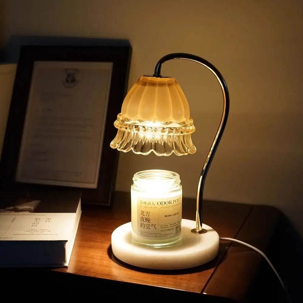 Lampe de bureau à bougie d'aromathérapie avec diffuseur d'arômes en marbre, minuterie d'éclairage à heure fixe, éclairage d'ambiance d'aromathérapie