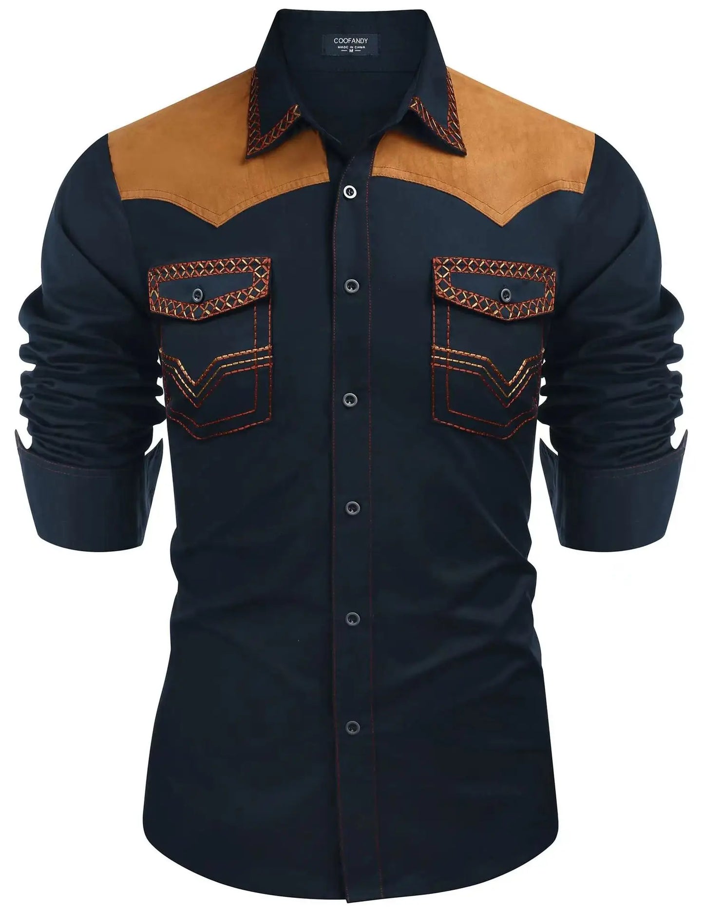 Chemise style cowboy western pour homme, printemps-automne 2025, manches longues, revers, vêtements décontractés et tendance