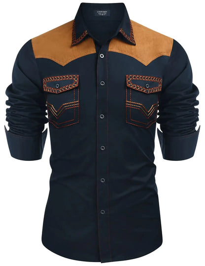 Chemise style cowboy western pour homme, printemps-automne 2025, manches longues, revers, vêtements décontractés et tendance