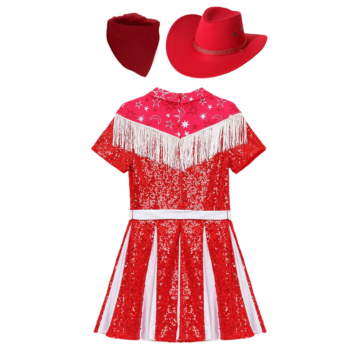 Costume de cow-girl western 3 pièces pour fille, robe plissée à paillettes avec chapeau de cowboy et bandana, pour Noël, Halloween, fête