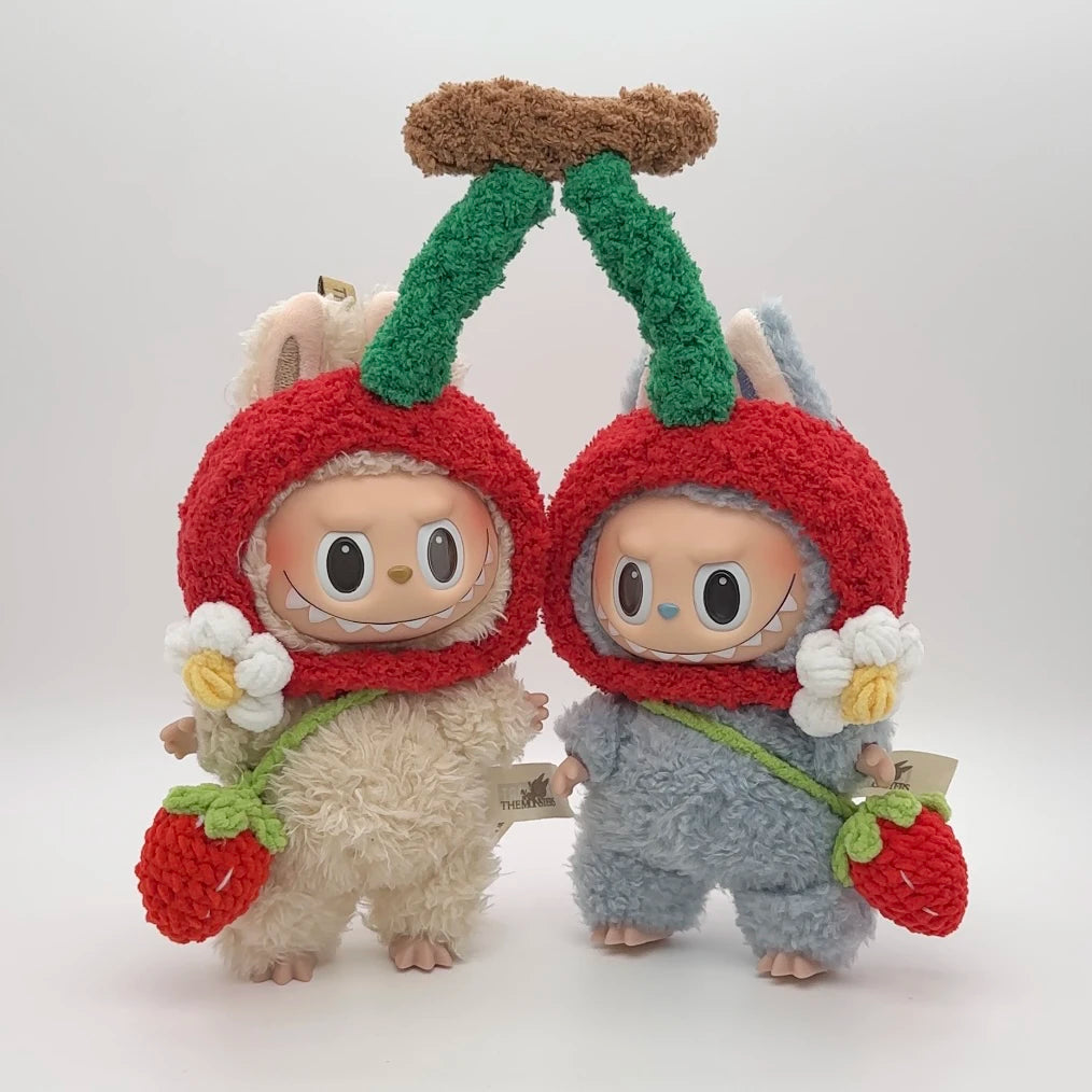 Labubu doll pendant, rubber doll clothes, rabubu v2v1 sitting party head cover hat heartbeat macaron 17cm 15CM