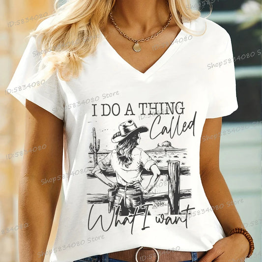 Cowgirls T-shirts Fashion Summer Tops Wild Western Country Gifts Casual Tops I Do A Thing Called What I Want Cowgirl Horse Shirt
