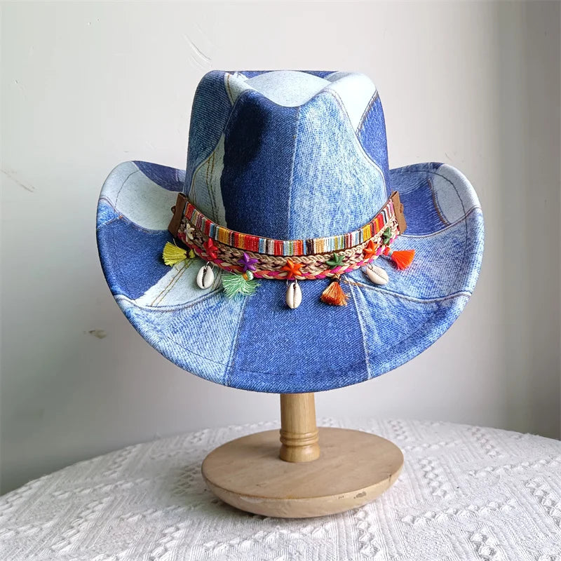 Chapeau de cowboy de style ethnique, tendance, chic, unisexe, couleur unie, avec décoration en forme de taureau, style western