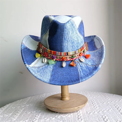 Chapeau de cowboy de style ethnique, tendance, chic, unisexe, couleur unie, avec décoration en forme de taureau, style western