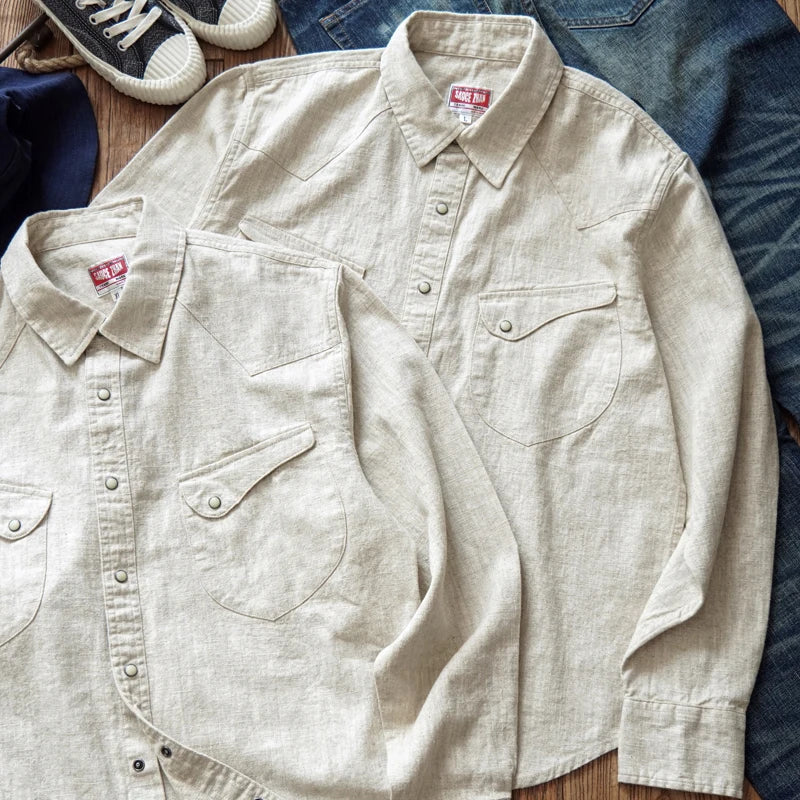 Western Sle Linen irt Men's Casual Long Sve Pure Color Loose Fit Classic Collar Button down Trendy Khaki irt