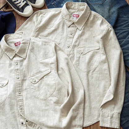 Western Sle Linen irt Men's Casual Long Sve Pure Color Loose Fit Classic Collar Button down Trendy Khaki irt