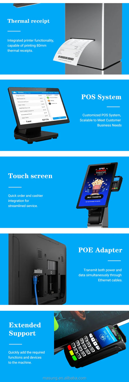 Meilleure vente MASUNG MS-S11 système de commande de kiosque en libre-Service tout en un support de sol POS kiosques de commande alimentaire paiement en libre-service