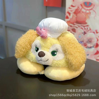 Cartoon plush Stitch Ling Nabelle U-shaped pillow with hooded neck pillow travel car plane office nap artifact girl gifts