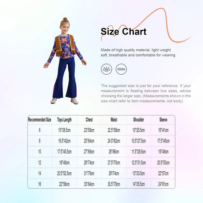 Girls Halloween Disco Hippie Western Cowgirl Carnival Cosplay Costume Printed Shirt Tops with Tassels Vest And Flared Pants Set