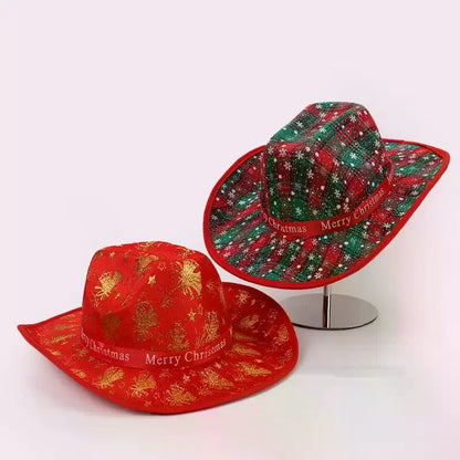 Chapeau de Cowboy de noël rouge, décoration du père noël, accessoires de fête de vacances, chapeau de Cowgirl à large bord, chapeau de Jazz
