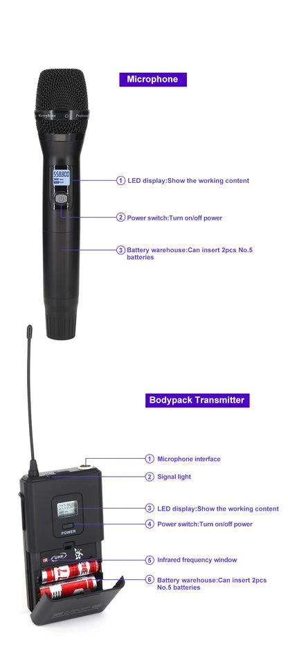 KATELEIYU UHF High end karaoke stage performance, wedding family KTV, party professional 8-channel wireless microphone system