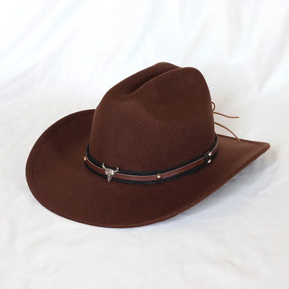 Vintage Western Cowboy Hat For Men's Gentleman Lady Jazz Cowgirl With Leather Wide Brim Cloche Church Sombrero Hombre Caps