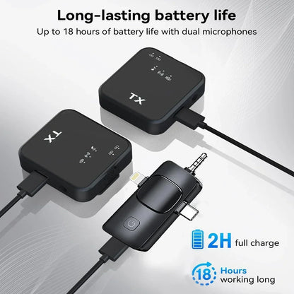 Wireless lapel microphone portable audio and video recording mini microphone suitable for iPhone, Android outdoor live streaming