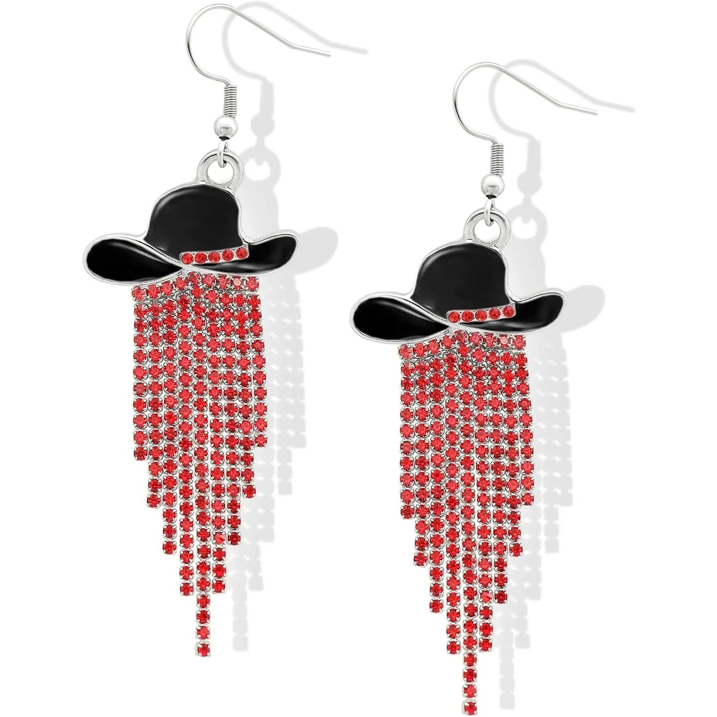 Western Cowgirl Dangle Earrings Enamel Hat Sparkly Rhinestone Tassel Pendant Prom Country Concerts Rodeo Cowboy Women Jewelry