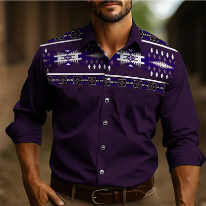 Chemise à manches longues style occidental pour homme, coupe ajustée, décontractée, confortable, simple, tenue sociale, style national rétro, style tribal