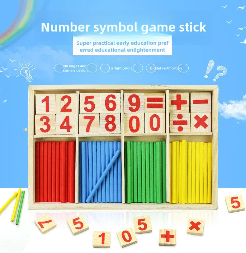 Children's math teaching aids, counting sticks, arithmetic learning box, wooden educational toys, Montessori education