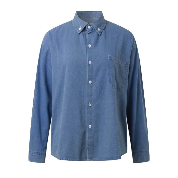 Chemises en jean décontractées et tendance, poches sauvages, style coréen, automne-été, chemisiers pour femmes, hauts minimalistes pour dames, nouvelle collection 2024