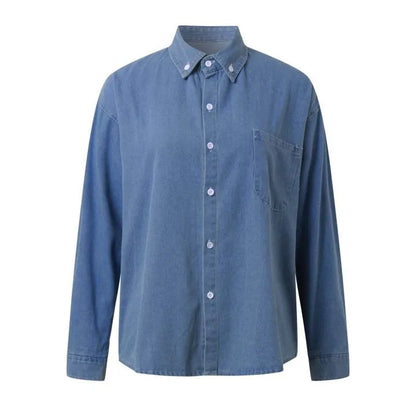 Chemises en jean décontractées et tendance, poches sauvages, style coréen, automne-été, chemisiers pour femmes, hauts minimalistes pour dames, nouvelle collection 2024