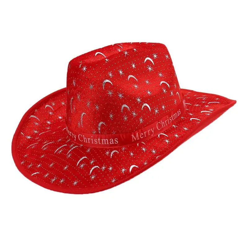Chapeau de Cowboy de noël rouge, décoration du père noël, accessoires de fête de vacances, chapeau de Cowgirl à large bord, chapeau de Jazz