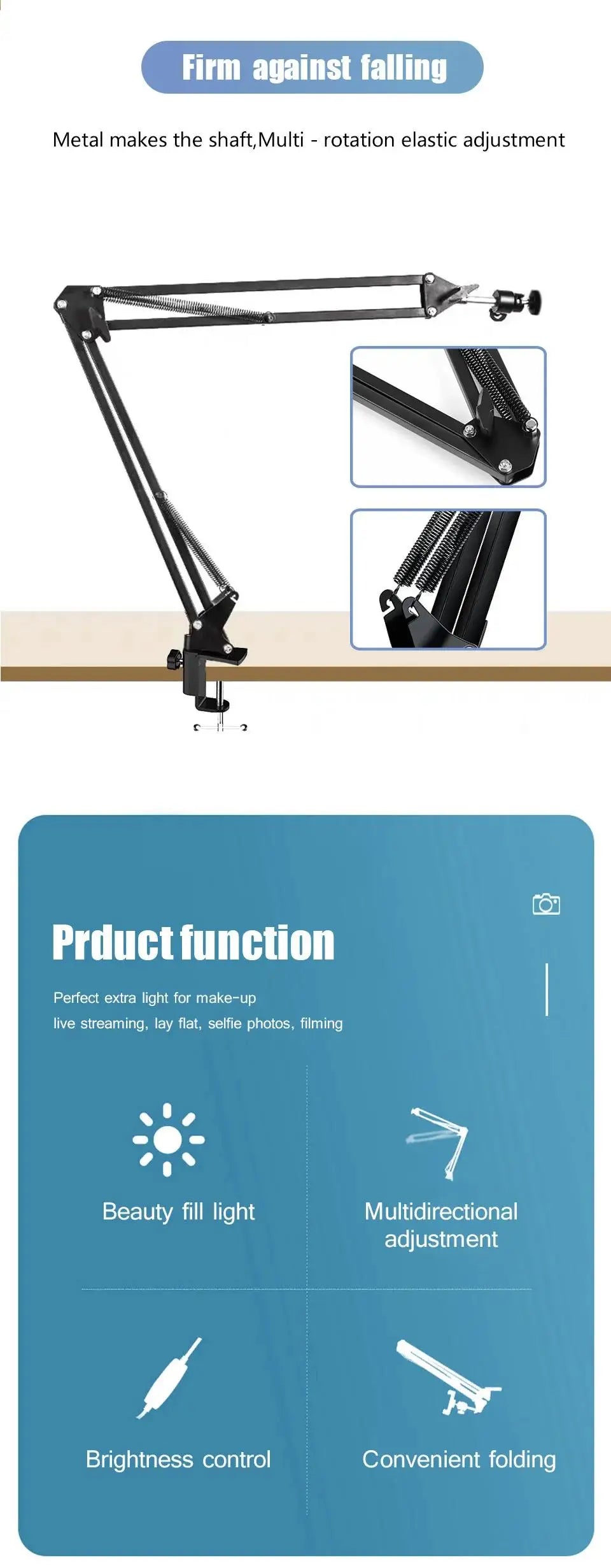 Lumière LED pour photographie, éclairage pour Selfie, éclairage de conférence, lampe de Studio Photo avec bras à ciseaux, pour Zoom, Streaming en direct sur YouTube