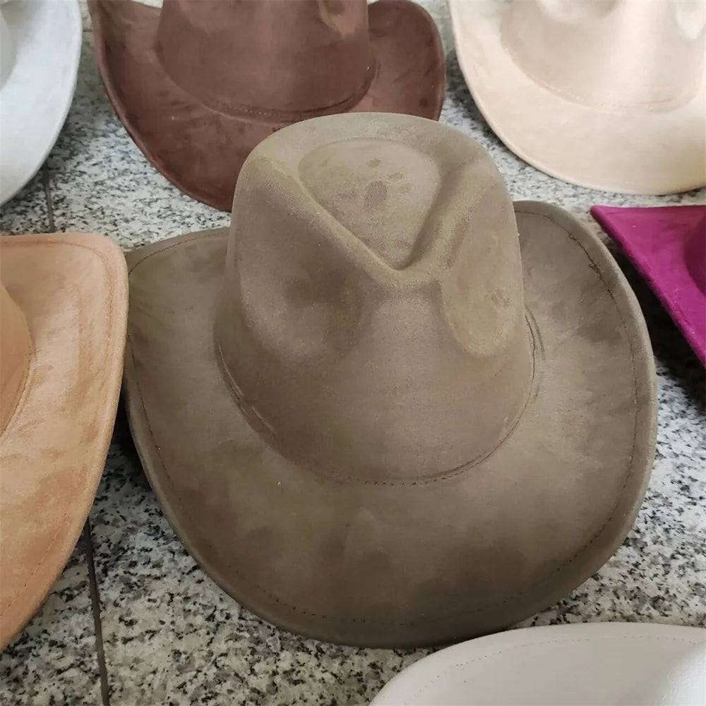 Classic Suede Leather 7.5CM Western Cowboy Women's Fedora Hat Men's Church Jazz Hat Fashion Travel Party Hat Denim Hat 2025