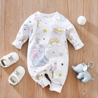 Body bébé confortable à manches longues en coton pour garçons et filles, imprimé éléphant arc-en-ciel, mignon, printemps et automne