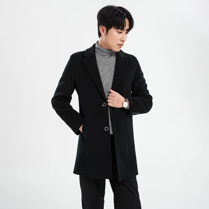Autumn and Winter Mid-Length Western-Style Business Reversible Woolen Coat Men's 100% Wool Handmade Coat Cashmere Overcoat Coat