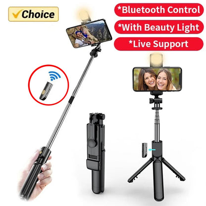 Trépied sans fil pour perche à Selfie, avec télécommande Bluetooth légère, extensible, pour iPhone, téléphone portable, Tiktok, Streaming en direct
