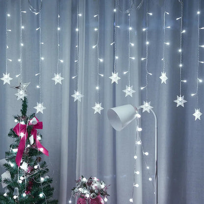 Guirlande lumineuse flocon de neige, 8 Modes, EU 220V US 110V, lumières de noël, décoration de salle, rideaux lumineux Led