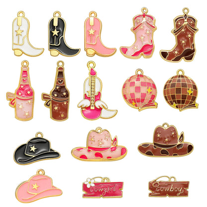Pendentif Cowboy Western DIY Fabrication artisanale de bijoux pour boucles d'oreilles Bracelet Collier Émail Chapeau Cowgirl Bottes Breloques Accessoires