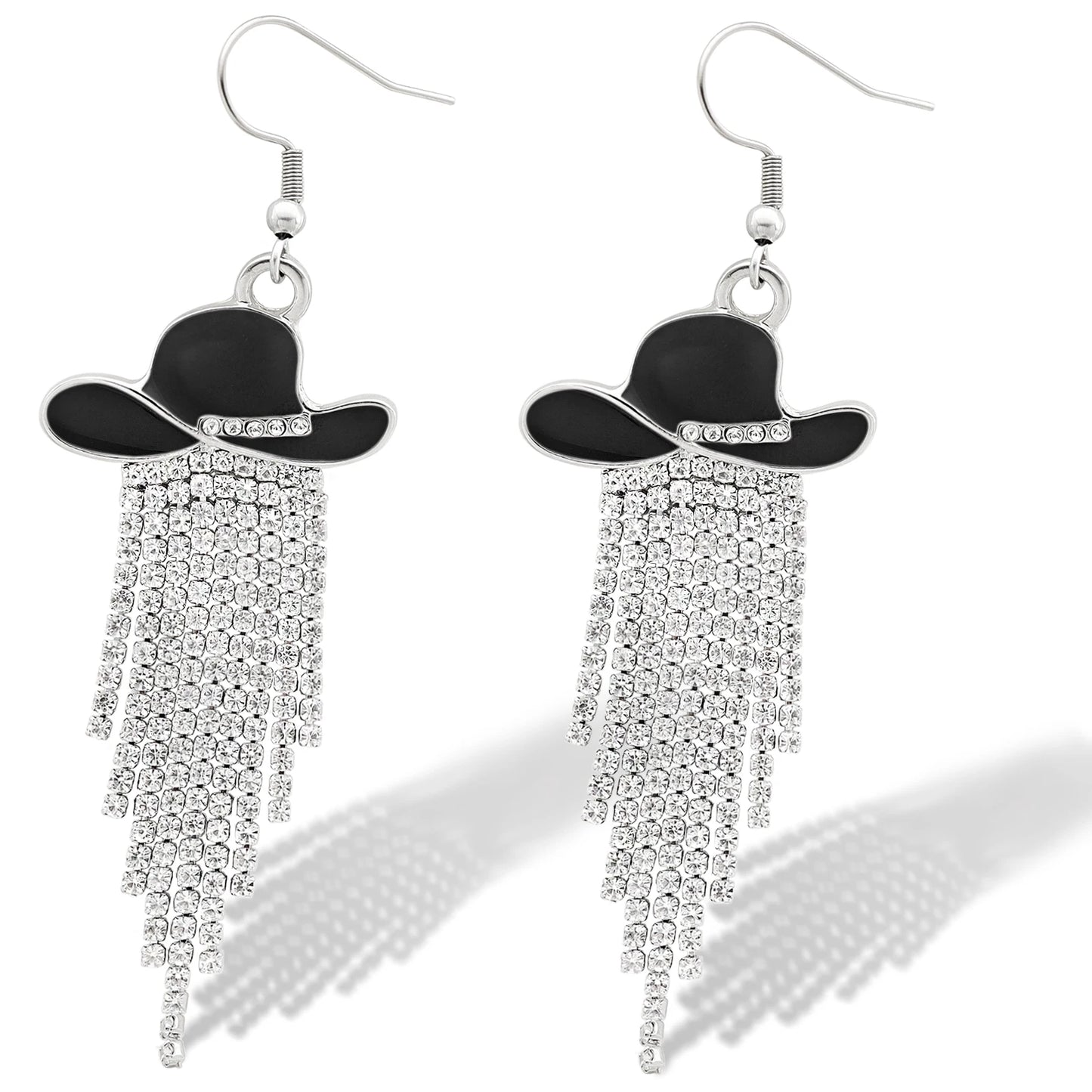 Western Cowgirl Dangle Earrings Enamel Hat Sparkly Rhinestone Tassel Pendant Prom Country Concerts Rodeo Cowboy Women Jewelry