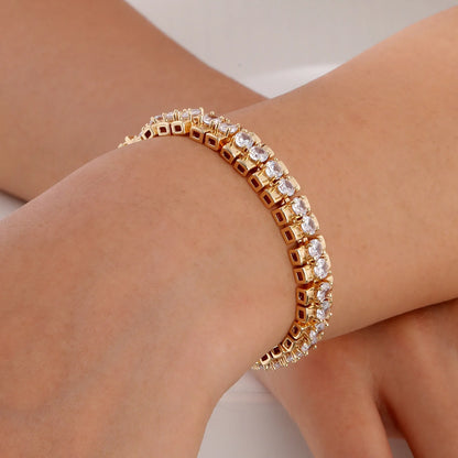 Paperclip Chain Bracelet 14K Gold Plated Cubic Zirconia Watch Strap Chunky Link Adjustable Stackable Jewelry For Women Girl Gift