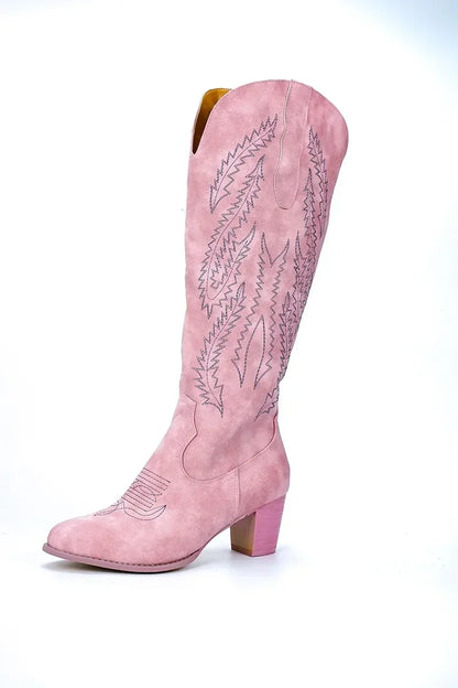 Autumn Medium Heel Woman Shoes Embroidered Design Short Boot Party Knee High Boots Pink Women Fashion Knee-high Boots