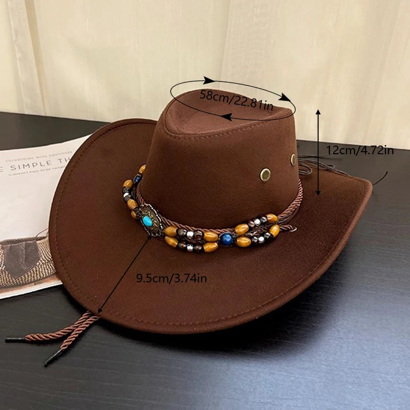 Chapeau de cowboy style western pour homme et femme, style rétro, à larges bords, style cowgirl, jazz, pour les fêtes, le cosplay