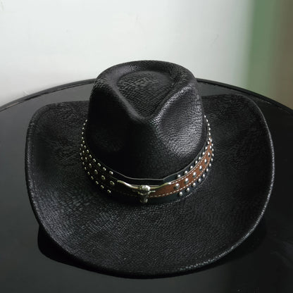 Faux Leather Western Cowboy Hats Men Women retro cowboy hats big brim cowgirl hat knight hat men chapeau ковбойская