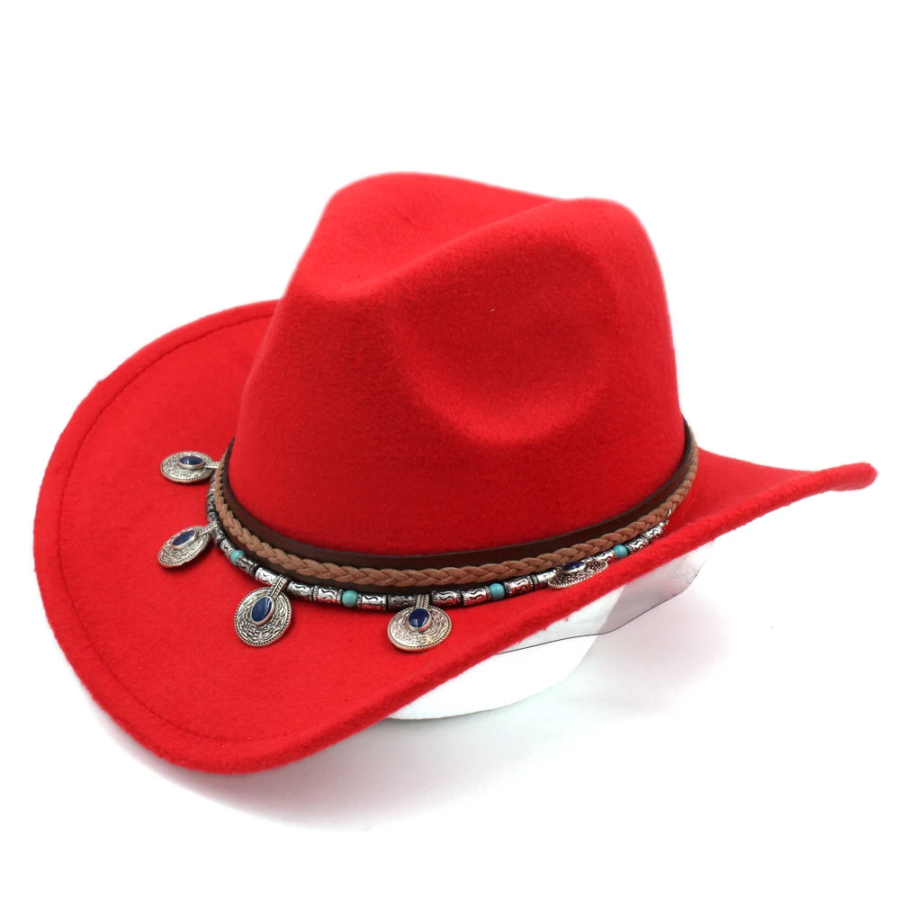 Men's Women's Western Equestrian Cowboy Hat Cattleman Riding Cowgirl Cap Wide Brim Felt Fedora Jazz Church Caps Шляпа Chapeau