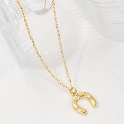 1 Piece Stylish West Cowboy 18K Real Gold Plated Brass Link Cable Chain Luck Horseshoe Pendant Charm Necklace For Women Gift