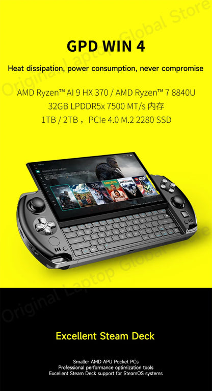 GPD WIN 4 2025 AMD Ryzen™ AI 9 HX 370/ AMD Ryzen 7 8840U Processor 32GB RAM 1TB/2TB Hard Drive 6-inch Pocket Mini PC Laptop