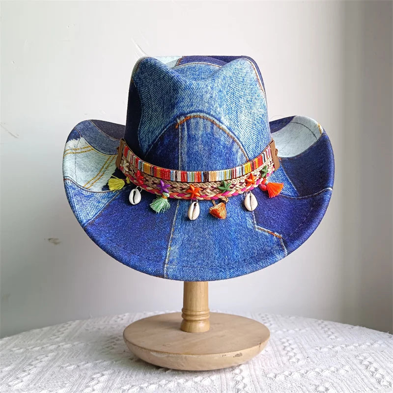 Chapeau de cowboy de style ethnique, tendance, chic, unisexe, couleur unie, avec décoration en forme de taureau, style western