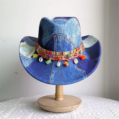 Chapeau de cowboy de style ethnique, tendance, chic, unisexe, couleur unie, avec décoration en forme de taureau, style western