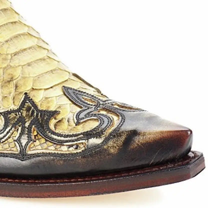 Pointed Toe Embroidered Mid-Calf Boots Snake Print Western Cowboy Men Botines Color-Blocked Slip-On Chelsea Cool Botas Femininas