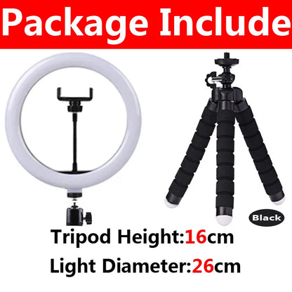 Lumière vidéo 26cm Selfie LED anneau lumineux réglable anneau rond lampe de remplissage avec support trépieds jante de lumière pour Tiktok maquillage Ringlight