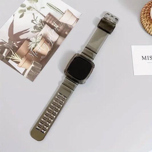 Bracelet transparent + étui pour Fitbit Versa 4/Versa 3, bracelet de rechange en silicone transparent pour montre connectée Fitbit Versa 4/3