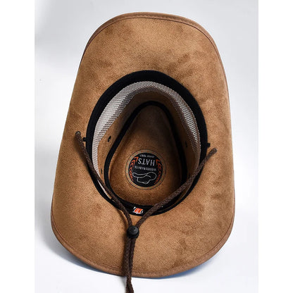 100% Leather Western Cowboy Hat For Men Wide Brim Gentleman Church Jazz Cap Cowgirl Hats Sombrero Hombre