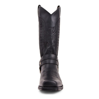 Bottes de cowboy western noires et marron en similicuir pour homme, chaussures d'hiver rétro brodées, mi-mollet, taille 48, nouvelle collection 2023