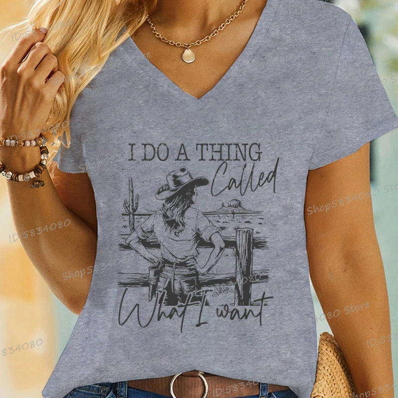 Cowgirls T-shirts Fashion Summer Tops Wild Western Country Gifts Casual Tops I Do A Thing Called What I Want Cowgirl Horse Shirt