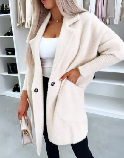Manteau femme automne hiver 2025 col rabattu manches longues décontracté boutonné avec poches simple loisirs voyage manteau
